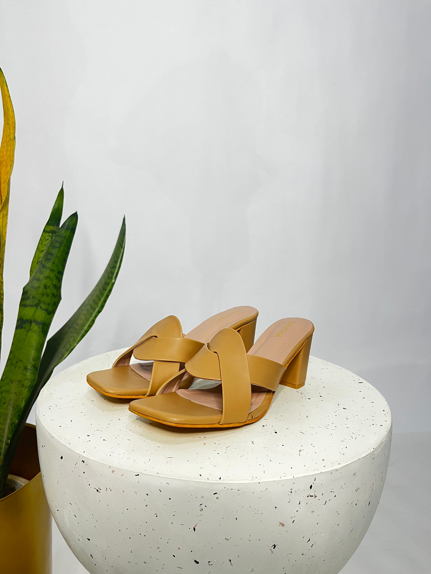 Beige overlay cross Block heel