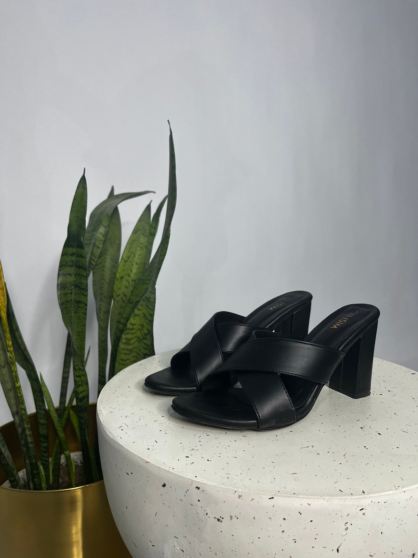 Black cross Block heel