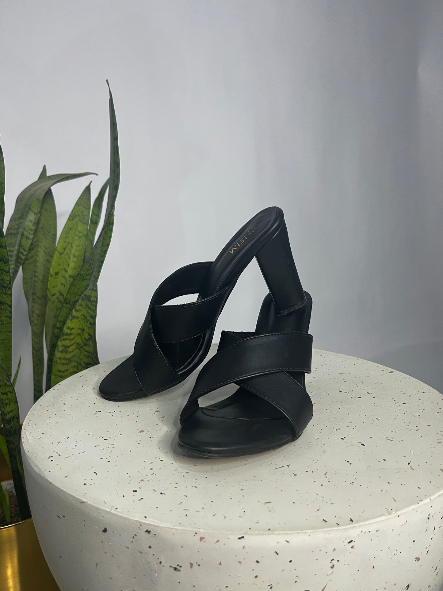 Black cross Block heel