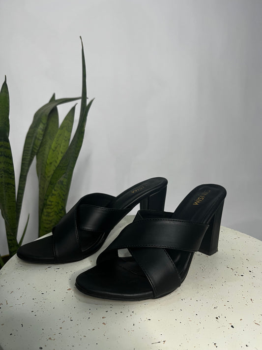 Black cross Block heel