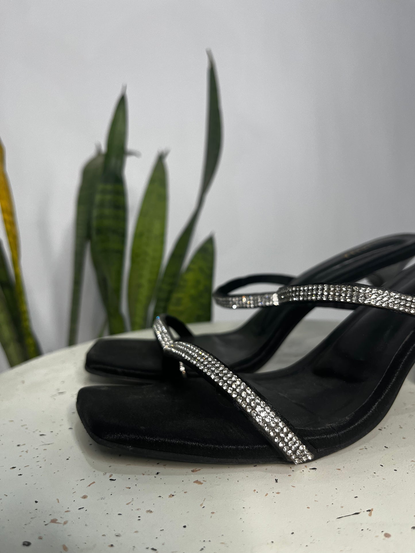 Rhinestone Black strip heel