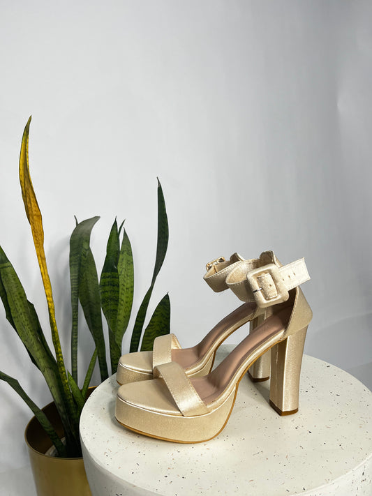 Cream block high heel