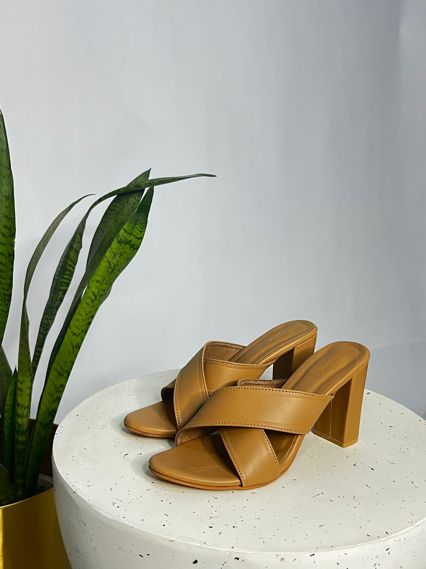 Beige cross Block heel