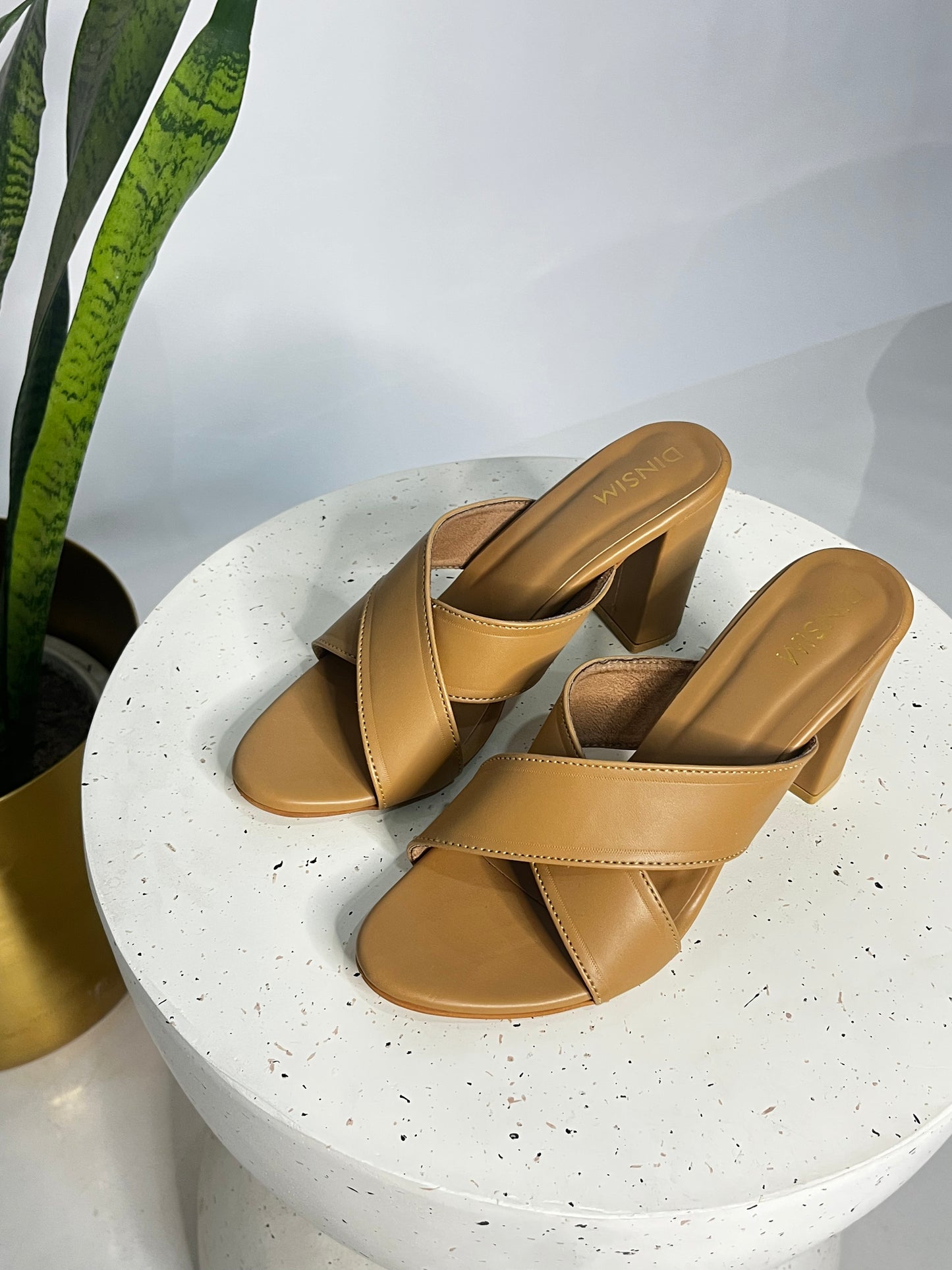 Beige cross Block heel